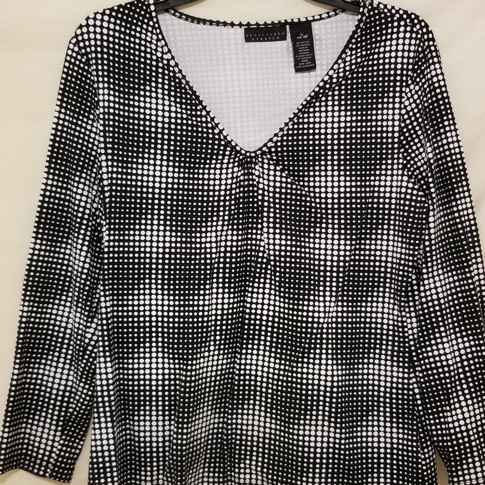 Apostrophe Stretch Long Sleeve Poked Dot Blouse Size – L (14 – 16)